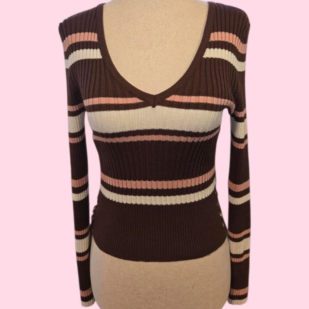 Y2k striped lace up sweater